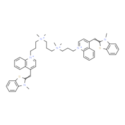 ChemSpider 2D Image | 1,1'-{1,3-Propanediylbis[(dimethylammonio)-3,1-propanediyl]}bis{4-[(Z)-(3-methyl-1,3-benzothiazol-2(3H)-ylidene)methyl]quinolinium} | C49H58N6S2