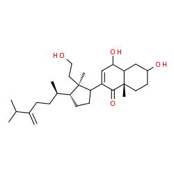 ChemSpider 2D Image | (8aS)-4,6-Dihydroxy-2-{(2R,3R)-2-(2-hydroxyethyl)-2-methyl-3-[(2R)-6-methyl-5-methylene-2-heptanyl]cyclopentyl}-8a-methyl-4a,5,6,7,8,8a-hexahydro-1(4H)-naphthalenone | C28H46O4