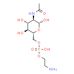 ChemSpider 2D Image | 2-Acetamido-6-O-[(2-aminoethoxy)(hydroxy)phosphoryl]-2-deoxy-beta-D-glucopyranose | C10H21N2O9P