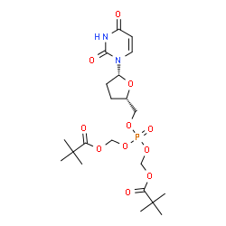 ChemSpider 2D Image | ({[(2S,5R)-5-(2,4-Dioxo-3,4-dihydro-1(2H)-pyrimidinyl)tetrahydro-2-furanyl]methoxy}phosphoryl)bis(oxymethylene) bis(2,2-dimethylpropanoate) | C21H33N2O11P