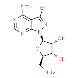 ChemSpider 2D Image | 1-(5-Amino-5-deoxy-beta-D-ribofuranosyl)-3-bromo-1H-pyrazolo[3,4-d]pyrimidin-4-amine | C10H13BrN6O3