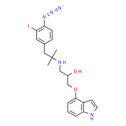 ChemSpider 2D Image | 1-{[1-(4-Azido-3-iodophenyl)-2-methyl-2-propanyl]amino}-3-(1H-indol-4-yloxy)-2-propanol | C21H24IN5O2