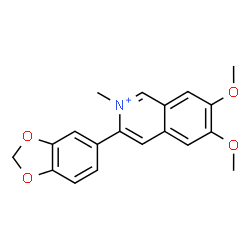 ChemSpider 2D Image | 3-(1,3-Benzodioxol-5-yl)-6,7-dimethoxy-2-methylisoquinolinium | C19H18NO4