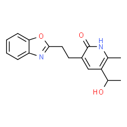 ChemSpider 2D Image | 3-[2-(1,3-Benzoxazol-2-yl)ethyl]-5-(1-hydroxyethyl)-6-methyl-2(1H)-pyridinone | C17H18N2O3