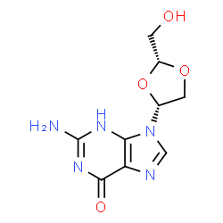 ChemSpider 2D Image | 2-amino-9-[(2R,4R)-2-(hydroxymethyl)-1,3-dioxolan-4-yl]-9H-purin-6-ol | C9H11N5O4