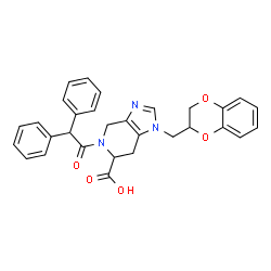ChemSpider 2D Image | 1-(2,3-Dihydro-1,4-benzodioxin-2-ylmethyl)-5-(diphenylacetyl)-4,5,6,7-tetrahydro-1H-imidazo[4,5-c]pyridine-6-carboxylic acid | C30H27N3O5