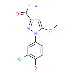 ChemSpider 2D Image | 1-(3-Chloro-4-hydroxyphenyl)-5-methoxy-1H-pyrazole-3-carboxamide | C11H10ClN3O3