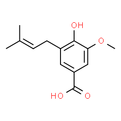 ChemSpider 2D Image | 4-Hydroxy-3-methoxy-5-(3-methyl-2-buten-1-yl)benzoic acid | C13H16O4