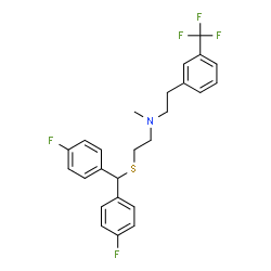 ChemSpider 2D Image | Benzeneethanamine, N-(2-((bis(4-fluorophenyl)methyl)thio)ethyl)-N-methyl-3-(trifluoromethyl)- | C25H24F5NS