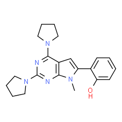 ChemSpider 2D Image | 2-(7-Methyl-2,4-di-1-pyrrolidinyl-7H-pyrrolo(2,3-d)pyrimidin-6-yl)phenol | C21H25N5O