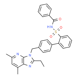 ChemSpider 2D Image | N-({4'-[(2-Ethyl-5,7-dimethyl-3H-imidazo[4,5-b]pyridin-3-yl)methyl]-2-biphenylyl}sulfonyl)benzamide | C30H28N4O3S