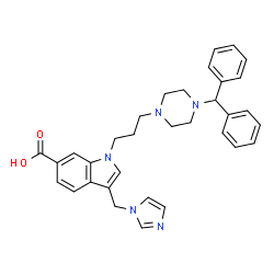 ChemSpider 2D Image | 1-{3-[4-(Diphenylmethyl)-1-piperazinyl]propyl}-3-(1H-imidazol-1-ylmethyl)-1H-indole-6-carboxylic acid | C33H35N5O2