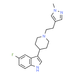 ChemSpider 2D Image | 5-Fluoro-3-(1-(2-(1-methyl-1H-pyrazol-4-yl)ethyl)-4-piperidinyl)-1H-indole | C19H23FN4
