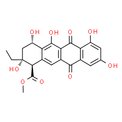 ChemSpider 2D Image | Methyl (1R,2R,4S)-2-ethyl-2,4,5,7,9-pentahydroxy-6,11-dioxo-1,2,3,4,6,11-hexahydro-1-tetracenecarboxylate | C22H20O9