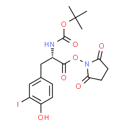 ChemSpider 2D Image | 2,5-Dioxo-1-pyrrolidinyl 3-iodo-N-{[(2-methyl-2-propanyl)oxy]carbonyl}-L-tyrosinate | C18H21IN2O7