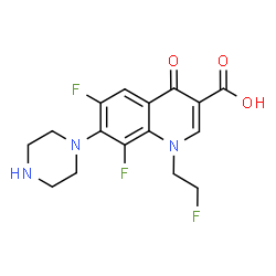 ChemSpider 2D Image | 6,8-Difluoro-1-(2-fluoroethyl)-4-oxo-7-(1-piperazinyl)-1,4-dihydro-3-quinolinecarboxylic acid | C16H16F3N3O3