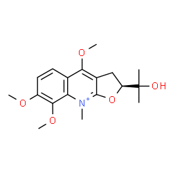 ChemSpider 2D Image | (2S)-2-(2-Hydroxy-2-propanyl)-4,7,8-trimethoxy-9-methyl-2,3-dihydrofuro[2,3-b]quinolin-9-ium | C18H24NO5