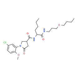 ChemSpider 2D Image | N-(3-Butoxypropyl)-N~2~-{[1-(5-chloro-2-methoxyphenyl)-5-oxo-3-pyrrolidinyl]carbonyl}norleucinamide | C25H38ClN3O5