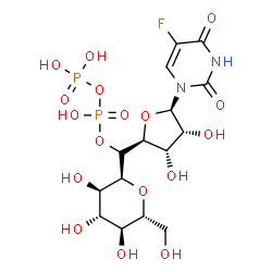 ChemSpider 2D Image | (1S)-1,5-Anhydro-1-([(2S,3S,4R,5R)-5-(5-fluoro-2,4-dioxo-3,4-dihydro-1(2H)-pyrimidinyl)-3,4-dihydroxytetrahydro-2-furanyl]{[hydroxy(phosphonooxy)phosphoryl]oxy}methyl)-D-glucitol | C15H23FN2O17P2