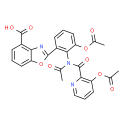 ChemSpider 2D Image | 2-(3-Acetoxy-2-{[(3-acetoxy-2-pyridinyl)carbonyl](acetyl)amino}phenyl)-1,3-benzoxazole-4-carboxylic acid | C26H19N3O9