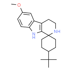 ChemSpider 2D Image | 6-Methoxy-4'-(2-methyl-2-propanyl)-2,3,4,9-tetrahydrospiro[beta-carboline-1,1'-cyclohexane] | C21H30N2O