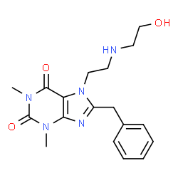 ChemSpider 2D Image | Theophylline, 8-benzyl-7-(2-((2-hydroxyethyl)amino)ethyl)- | C18H23N5O3
