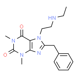 ChemSpider 2D Image | 8-Benzyl-7-[2-(ethylamino)ethyl]-1,3-dimethyl-3,7-dihydro-1H-purine-2,6-dione | C18H23N5O2