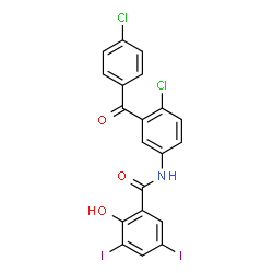 ChemSpider 2D Image | N-[4-Chloro-3-(4-chlorobenzoyl)phenyl]-2-hydroxy-3,5-diiodobenzamide | C20H11Cl2I2NO3