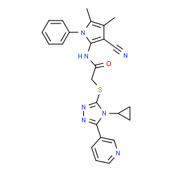 ChemSpider 2D Image | N-(3-Cyano-4,5-dimethyl-1-phenyl-1H-pyrrol-2-yl)-2-{[4-cyclopropyl-5-(3-pyridinyl)-4H-1,2,4-triazol-3-yl]sulfanyl}acetamide | C25H23N7OS