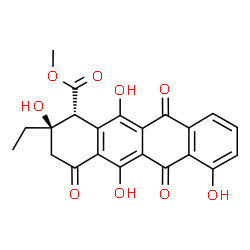 ChemSpider 2D Image | Methyl (1R,2R)-2-ethyl-2,5,7,12-tetrahydroxy-4,6,11-trioxo-1,2,3,4,6,11-hexahydro-1-tetracenecarboxylate | C22H18O9