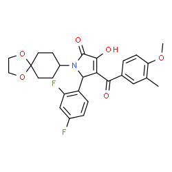 ChemSpider 2D Image | 5-(2,4-Difluorophenyl)-1-(1,4-dioxaspiro[4.5]dec-8-yl)-3-hydroxy-4-(4-methoxy-3-methylbenzoyl)-1,5-dihydro-2H-pyrrol-2-one | C27H27F2NO6