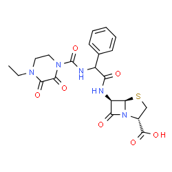 ChemSpider 2D Image | (2S,5R,6R)-6-{[{[(4-Ethyl-2,3-dioxo-1-piperazinyl)carbonyl]amino}(phenyl)acetyl]amino}-7-oxo-4-thia-1-azabicyclo[3.2.0]heptane-2-carboxylic acid | C21H23N5O7S