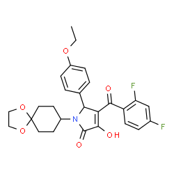 ChemSpider 2D Image | 4-(2,4-Difluorobenzoyl)-1-(1,4-dioxaspiro[4.5]dec-8-yl)-5-(4-ethoxyphenyl)-3-hydroxy-1,5-dihydro-2H-pyrrol-2-one | C27H27F2NO6