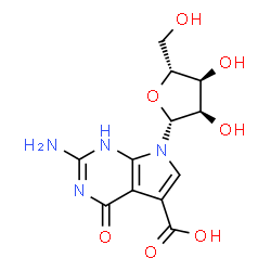 ChemSpider 2D Image | 2-Amino-4-oxo-7-(beta-D-ribofuranosyl)-4,7-dihydro-1H-pyrrolo[2,3-d]pyrimidine-5-carboxylic acid | C12H14N4O7