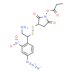 ChemSpider 2D Image | 3-{[2-Amino-1-(4-azido-2-nitrophenyl)ethyl]disulfanyl}-1-(propionyloxy)-2,5-pyrrolidinedione | C15H16N6O6S2