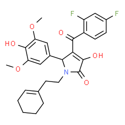 ChemSpider 2D Image | 1-[2-(1-Cyclohexen-1-yl)ethyl]-4-(2,4-difluorobenzoyl)-3-hydroxy-5-(4-hydroxy-3,5-dimethoxyphenyl)-1,5-dihydro-2H-pyrrol-2-one | C27H27F2NO6