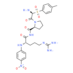 ChemSpider 2D Image | 1-{(2S)-2-Amino-2-[(4-methylphenyl)sulfonyl]acetyl}-N-{(2S)-5-[(diaminomethylene)amino]-2-[(4-nitrophenyl)amino]pentanoyl}-L-prolinamide | C26H34N8O7S
