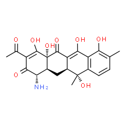 ChemSpider 2D Image | (1S,4aR,11R,11aS,12aS)-3-Acetyl-1-amino-4,4a,6,7,11-pentahydroxy-8,11-dimethyl-11,11a,12,12a-tetrahydro-2,5(1H,4aH)-tetracenedione | C22H23NO8