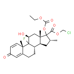 ChemSpider 2D Image | Chloromethyl (9xi,11beta,16alpha)-17-[(ethoxycarbonyl)oxy]-9-fluoro-11-hydroxy-16-methyl-3-oxoandrosta-1,4-diene-17-carboxylate | C25H32ClFO7