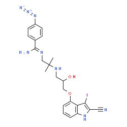 ChemSpider 2D Image | 4-Azido-N'-[2-({3-[(2-cyano-3-iodo-1H-indol-4-yl)oxy]-2-hydroxypropyl}amino)-2-methylpropyl]benzenecarboximidamide | C23H25IN8O2