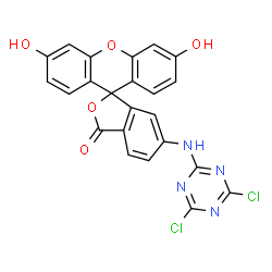 ChemSpider 2D Image | 6-[(4,6-Dichloro-1,3,5-triazin-2-yl)amino]-3',6'-dihydroxy-3H-spiro[2-benzofuran-1,9'-xanthen]-3-one | C23H12Cl2N4O5
