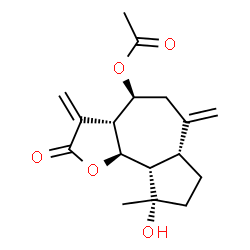 ChemSpider 2D Image | (3aR,4S,6aR,9S,9aS,9bS)-9-Hydroxy-9-methyl-3,6-bis(methylene)-2-oxododecahydroazuleno[4,5-b]furan-4-yl acetate | C17H22O5