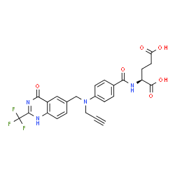 ChemSpider 2D Image | L-glutamic acid, N-[4-[[[4-hydroxy-2-(trifluoromethyl)-6-quinazolinyl]methyl]-2-propyn-1-ylamino]benzoyl]- | C25H21F3N4O6