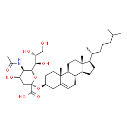ChemSpider 2D Image | (3beta)-Cholest-5-en-3-yl (6R)-5-acetamido-3,5-dideoxy-6-[(1R,2R)-1,2,3-trihydroxypropyl]-beta-L-threo-hex-2-ulopyranosidonic acid | C38H63NO9