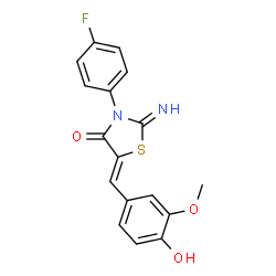 ChemSpider 2D Image | (5Z)-3-(4-Fluorophenyl)-5-(4-hydroxy-3-methoxybenzylidene)-2-imino-1,3-thiazolidin-4-one | C17H13FN2O3S