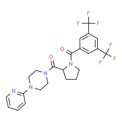 ChemSpider 2D Image | {1-[3,5-Bis(trifluoromethyl)benzoyl]-2-pyrrolidinyl}[4-(2-pyridinyl)-1-piperazinyl]methanone | C23H22F6N4O2