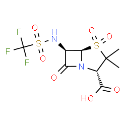 ChemSpider 2D Image | (2S,5R,6R)-3,3-Dimethyl-7-oxo-6-{[(trifluoromethyl)sulfonyl]amino}-4-thia-1-azabicyclo[3.2.0]heptane-2-carboxylic acid 4,4-dioxide | C9H11F3N2O7S2