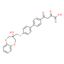 ChemSpider 2D Image | 4-(4'-{[(3-Hydroxy-3,4-dihydro-2H-1,5-benzodioxepin-3-yl)methyl]sulfanyl}-4-biphenylyl)-2,4-dioxobutanoic acid | C26H22O7S