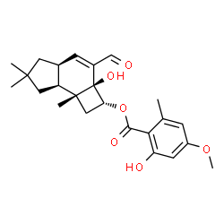 ChemSpider 2D Image | (2R,2aS,4aS,7aS,7bR)-3-Formyl-2a-hydroxy-6,6,7b-trimethyl-2,2a,4a,5,6,7,7a,7b-octahydro-1H-cyclobuta[e]inden-2-yl 2-hydroxy-4-methoxy-6-methylbenzoate | C24H30O6