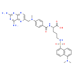 ChemSpider 2D Image | N~2~-(4-{[(2,4-Diamino-6-pteridinyl)methyl](methyl)amino}benzoyl)-N~5~-{[5-(dimethylamino)-1-naphthyl]sulfonyl}-L-ornithine | C32H36N10O5S